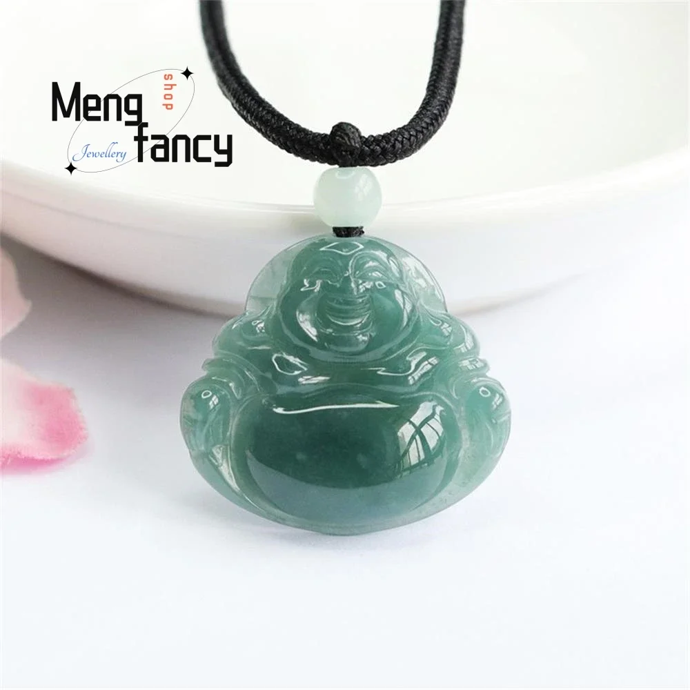 

Natural A-goods Jadeite Blue Water Ice Maitreya Buddha Exquisite Elegant Charm High-grade Pendant Luxury Quality Fashion Jewelry