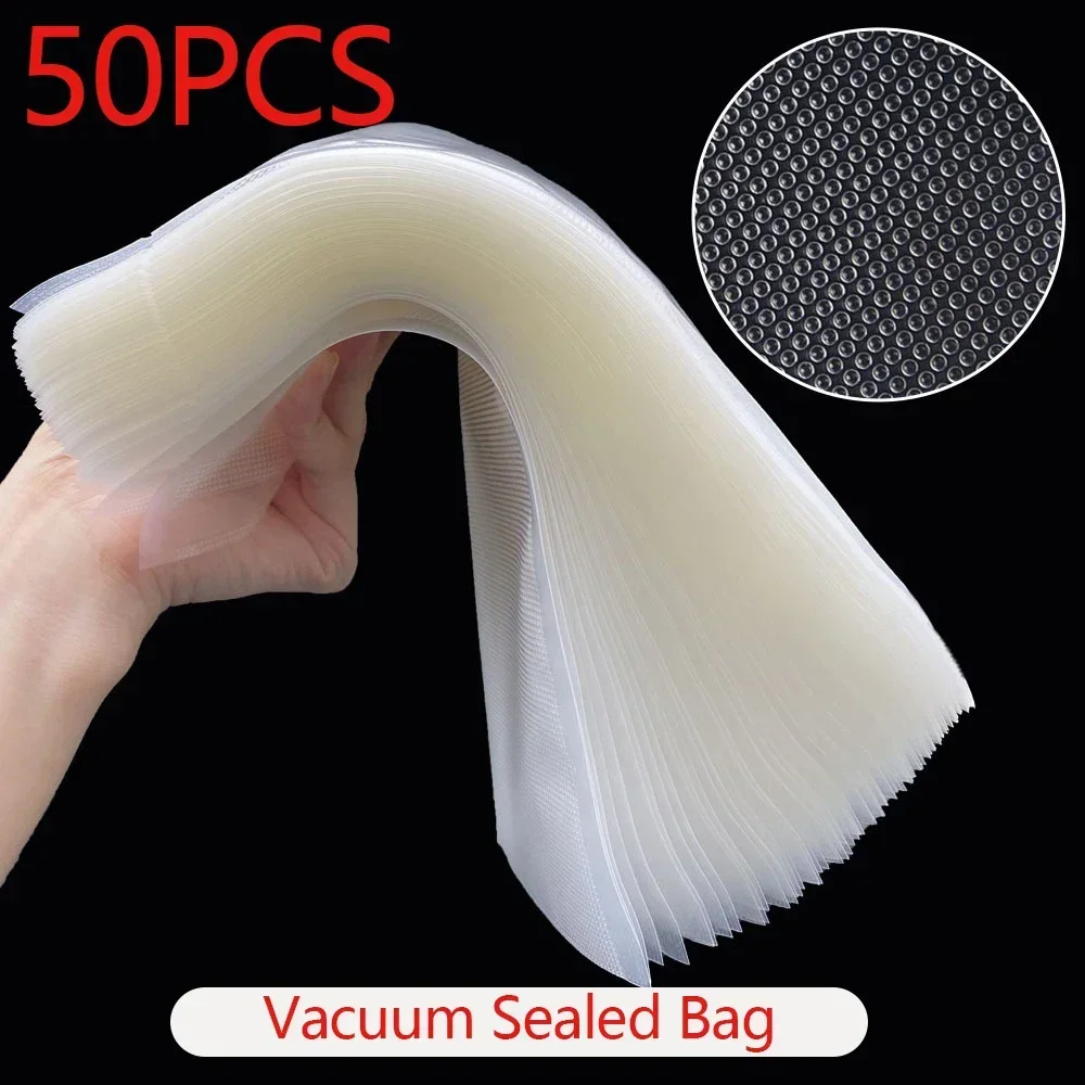 SZUK 50pcs BPA-Free Kitchen Reusable Food Vacuum Sealer Bags Food Vacuum Packaging Sealing Bags Food Preservation Sealed Bags