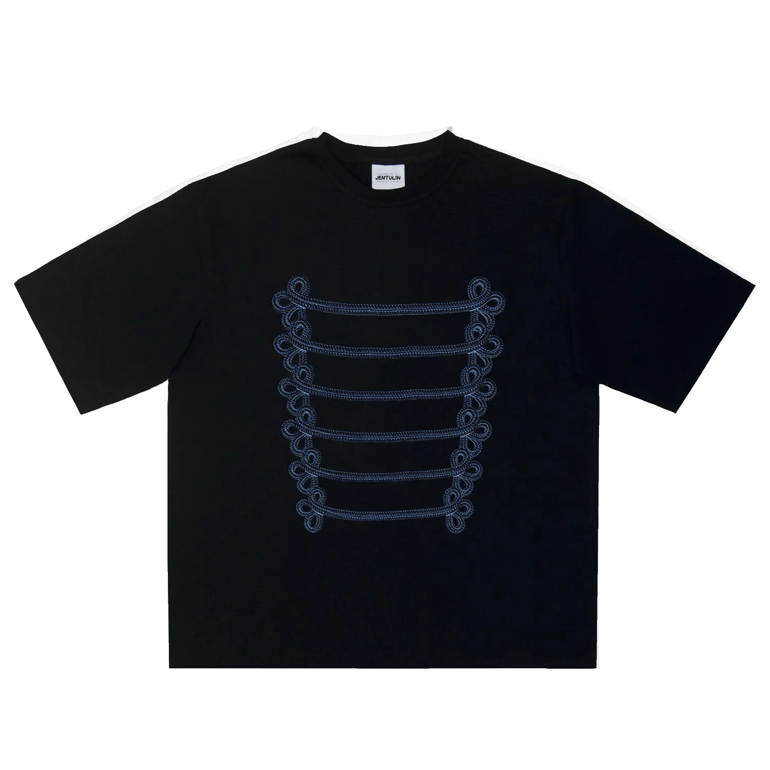 Unisex Vintage Oversized Frogging Graphic Print T Shirt Retro Decorative Cord Knot Crew Neck Short Sleeve Casual Streetwear Tee