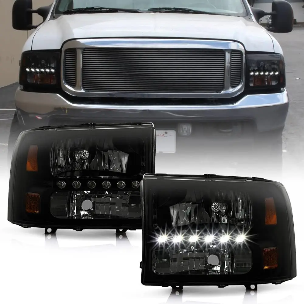 

- For Blk Smoke 1999-2004 Ford F250/F350/F450 Superduty 00-04 Excursion LED Headlights Driver + Passenger Side