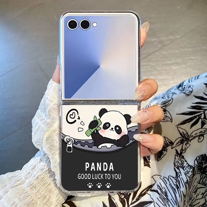 Panda-Muster Faltbare Handyhülle für Samsung Galaxy Z Flip 8 7 6 5 4 3 5G Hartschalen-Transparente Hülle für Samsung Z Flip8 Flip7