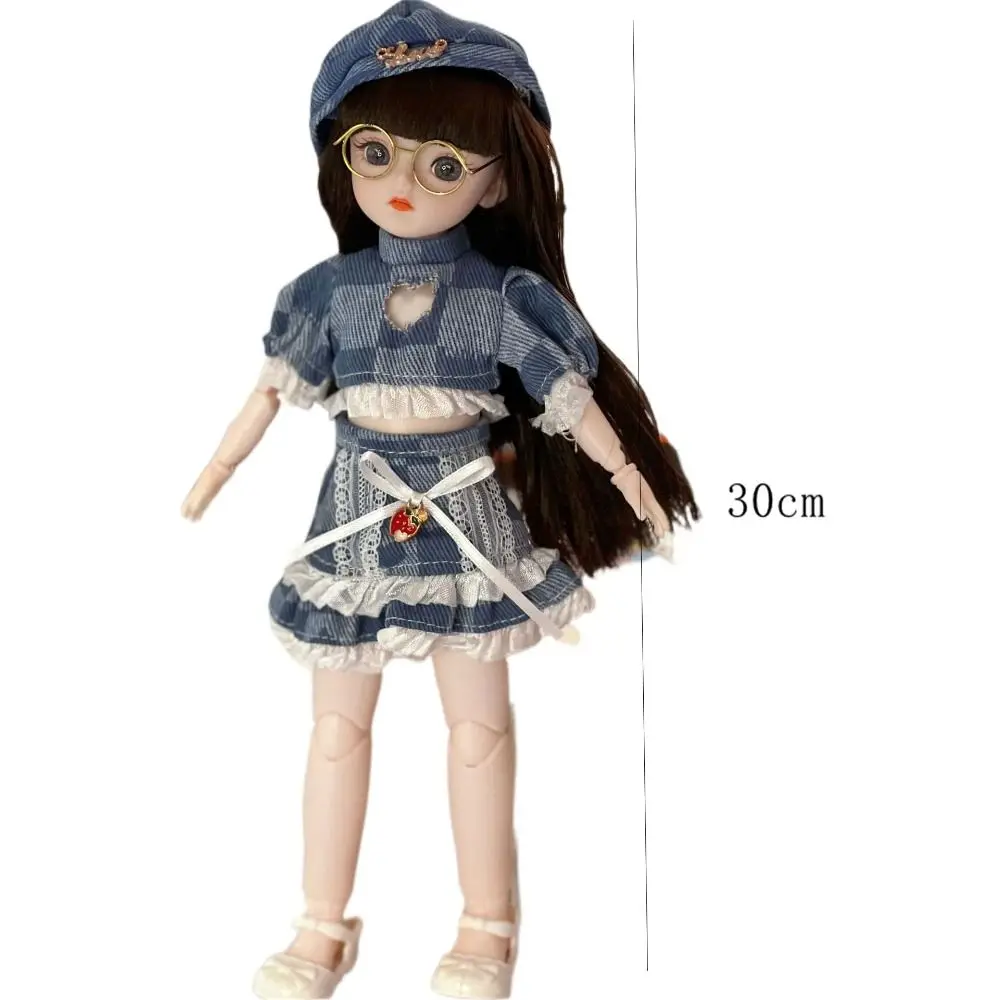 움직이는 큰 눈 공주 BJD 인형 두꺼운 머리 미니 30cm BJD 인형 고급 의상 한국 메이크업 룩 1/6 BJD 인형 미니 소녀 장난감