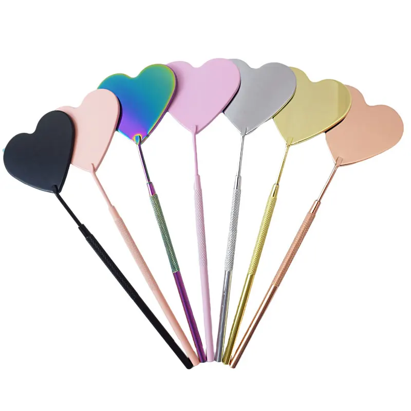 1pcs Heart Shape Eyelash Mirror Magnifying Long Handle Mirror For Checking False Eyelashes Extension Supplies Beauty Makeup Tool