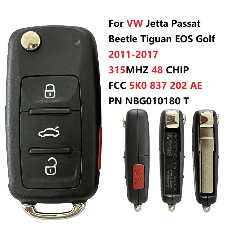 CN001099 OEM FCC 5K0 837 202 NBG010180 for VW Jetta Passat Beetle Tiguan EOS Golf 2011-2017 Remote Car Key 315Mhz 48 CHIP