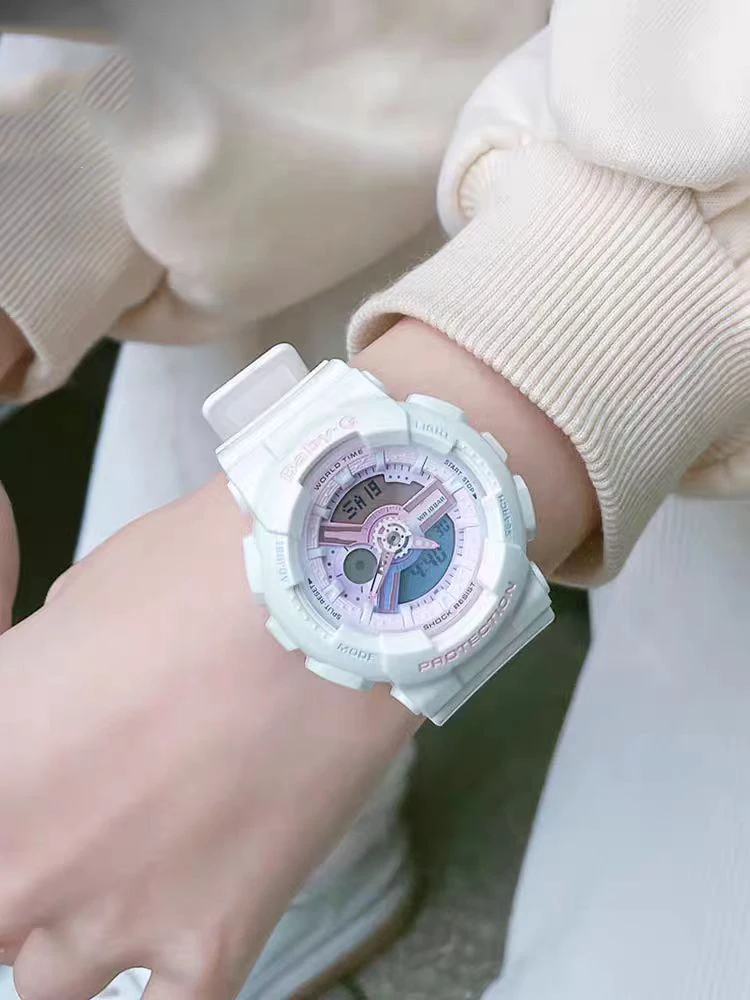 BABY-G นาฬิกาผู้หญิงซีรีส์ BA-110สีสันสดใสเป็นท้องฟ้าดาวตกนาฬิกาข้อมือยูนิคอร์นกันน้ำกันตกสำหรับเป็นของขวัญนาฬิกาข้อมือผู้หญิง