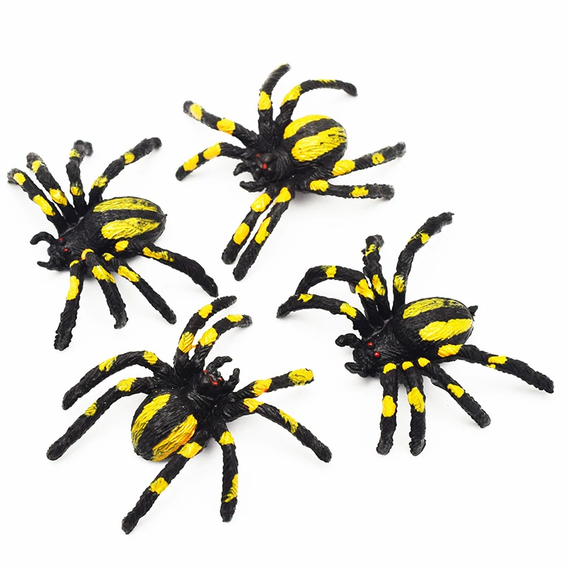 12Pcs Simulation Spider Model Toys Cartoon Crawling Insect Flower Spider Wacky Toys Child Halloween Scary Funny Prank Props