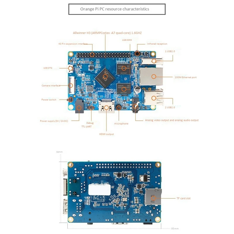 For Orange Pi PC Arm Development Board H3 1GB DDR3 4 Core 1.6G Open Source Run Android4.4 Ubuntu Debian