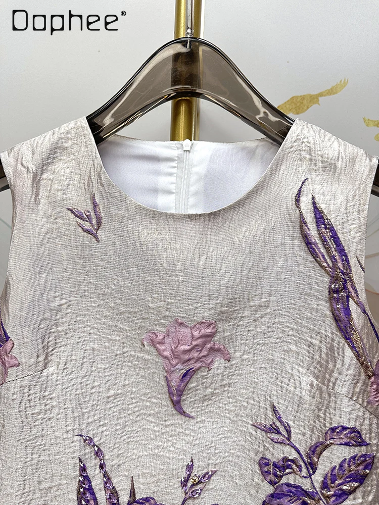 Summer New Women's Fashion High-end Jacquard Heavy Beading Sequin A-line Dress Light Luxury Fashion Slim Tank Dress for Women