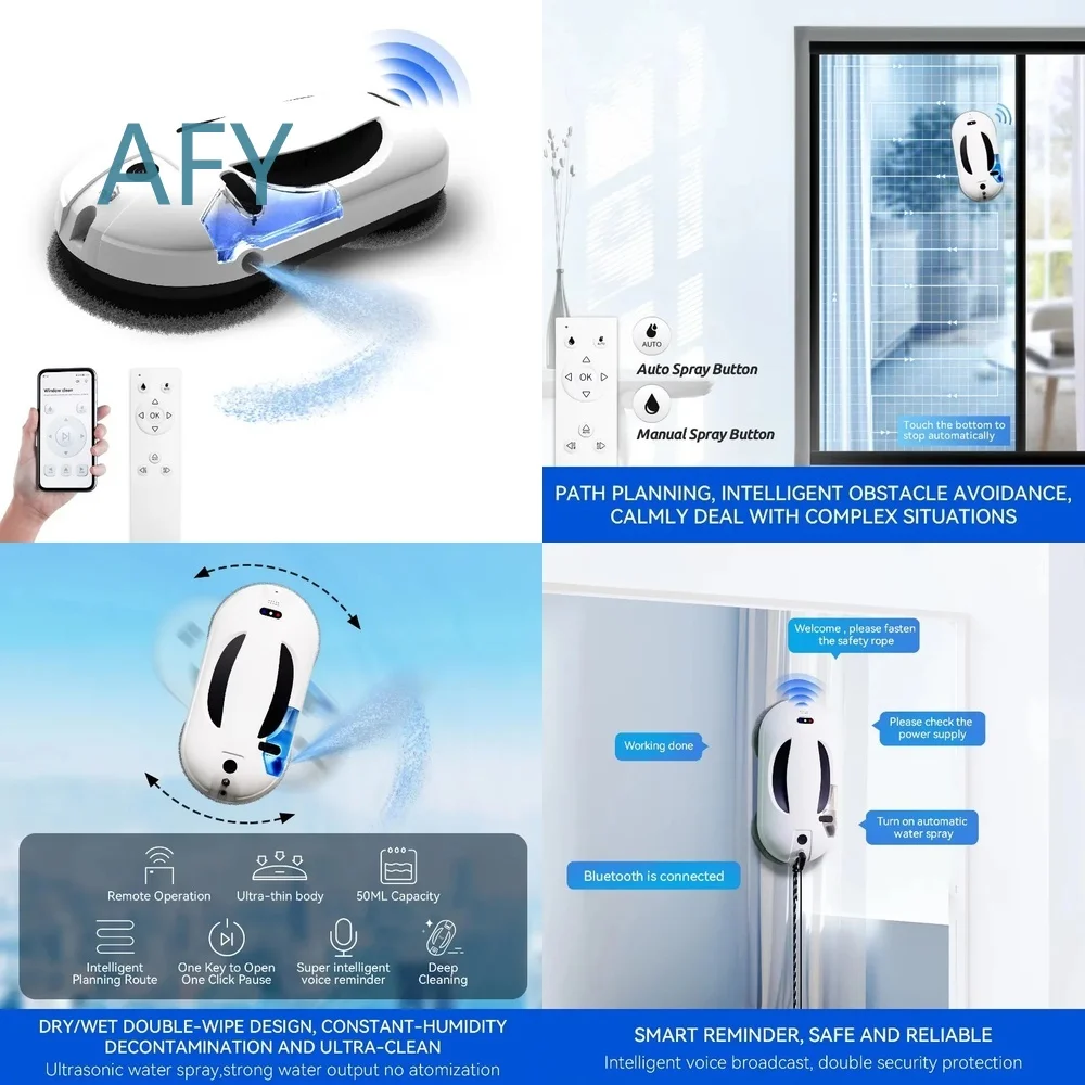 Automatic Robot Window Cleaner with Water Tank for S2 Glass Cleaning Robot Vacuum Mop for Home Office Building Skyscraper