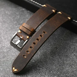 Handmade head layer cowhide leather strap, vintage style, 18 19 20 21 22MM high-end leather bracelet, men's bracelet, suitable f