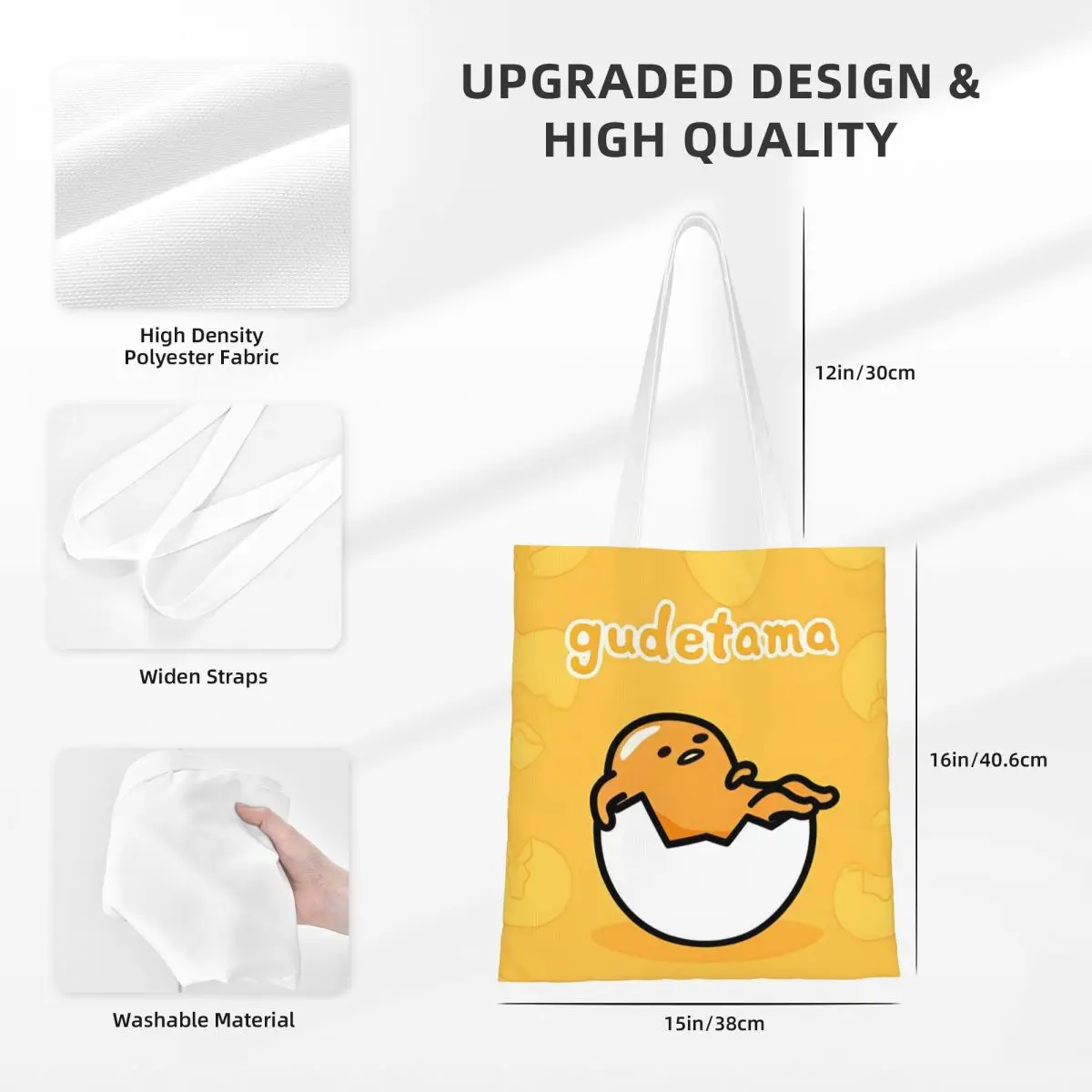 حقيبة يد من القماش من Gudetama The Lazy Egg حقائب بقالة ذات سعة كبيرة للمتسوقين للنساء