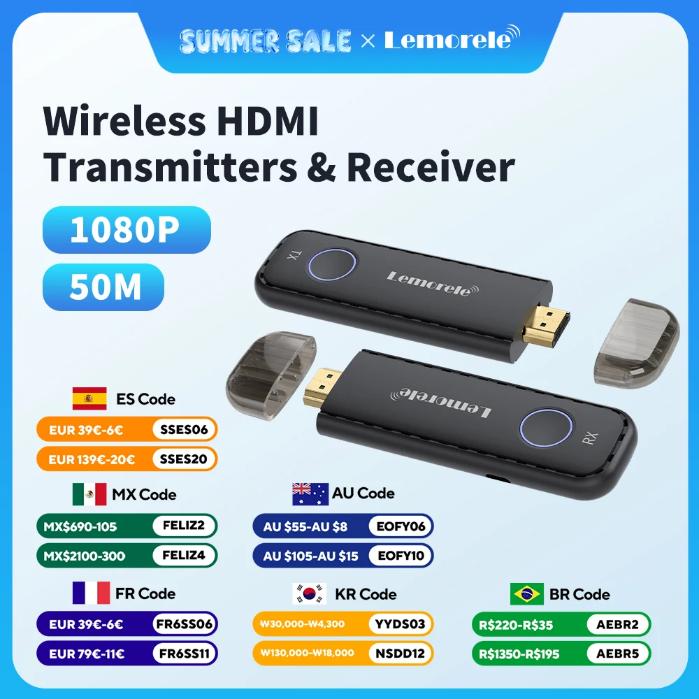 Lemorele 50M bezprzewodowy nadajnik HDMI odbiornik 1080P wyświetlacz Dongle Extender Adapter AV do laptopa projektor telewizyjny Monitor
