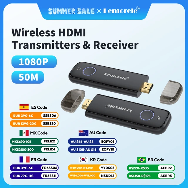 Lemorele 50M bezprzewodowy nadajnik HDMI odbiornik 1080P wyświetlacz Dongle Extender Adapter AV do laptopa projektor telewizyjny Monitor