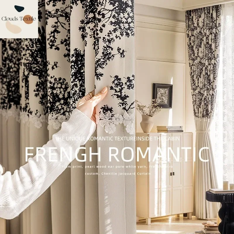 

Modern Chenille Blackout Curtains for Living Dining Room Bedroom Cream Wind Senior Luxury French Vintage Curtains Customize