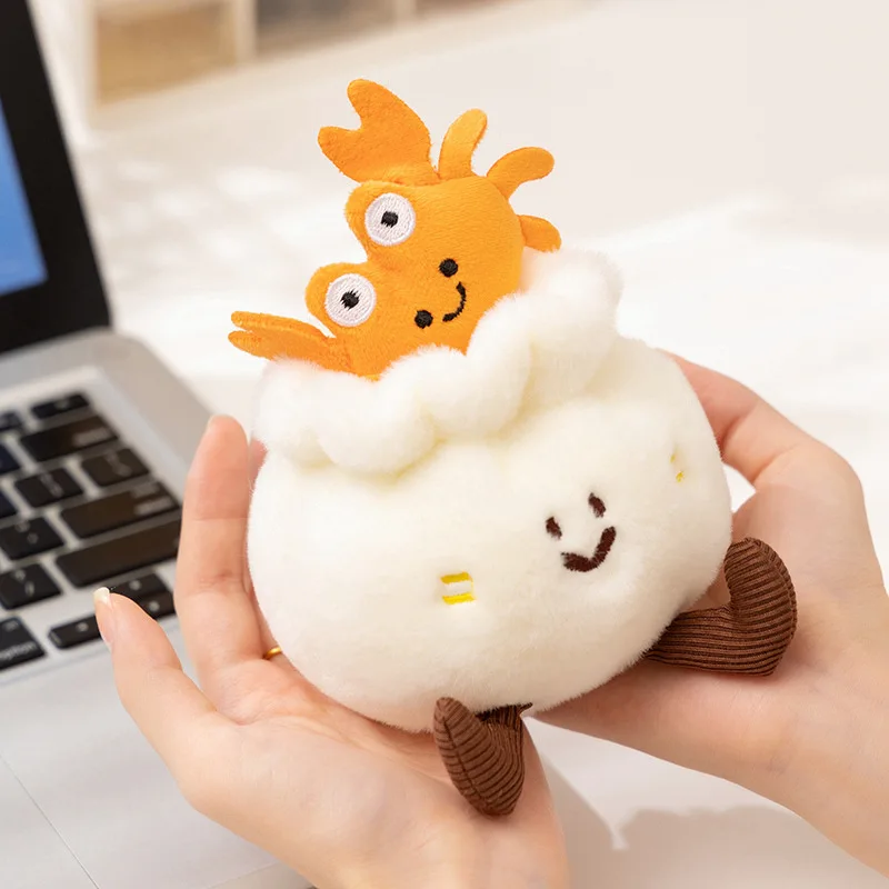 10cm Gourmet Cultural Creativity Kawaii Crab Roe Bun Plush Toy Cute Shrimp Bun Stuffed Dolls Toy Children's Birthday Gift Toy