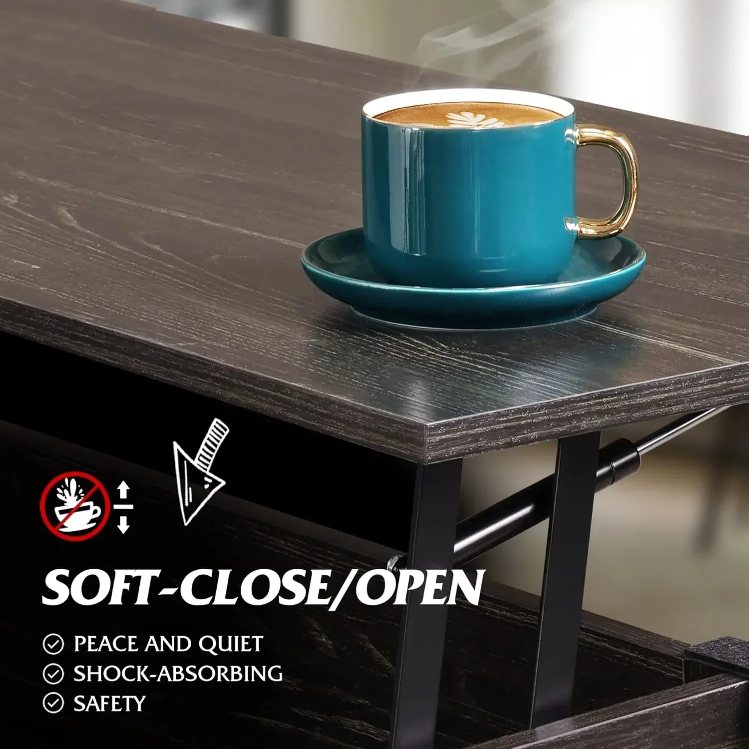 Table basse avec compartiment GNE et étagère de rangement pour salon, table basse élévateur, expresso, 39 po