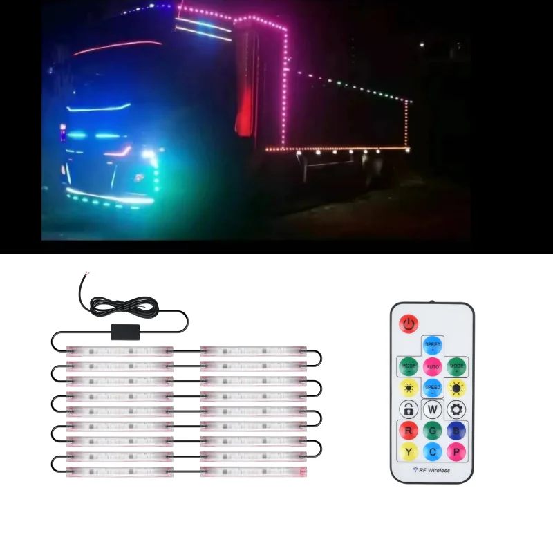 24V LED RGB Flashing Truck Ambient Light Roof Bumper Door Lamp 1.2M 2.4M 7.2M Strip Trailer Lorry Caravan Accessories Decoration