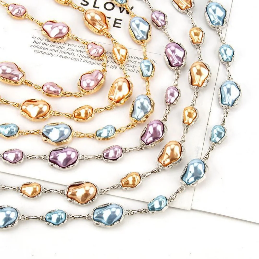 Baroque Pearl Waist Chain for Women Adjustable Metal Chain Belt with Irregular Colored Pearls for Dress Skirt Party