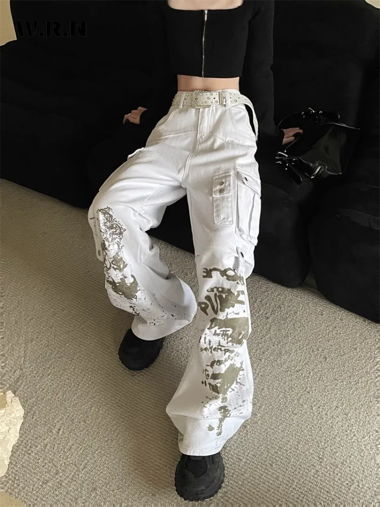 

Harajuku Vintage Pockets Loose Jeans Oversized Streetwear Style Wide Leg Pants 2024 Summer Women's Y2K Baggy Denim Trouser