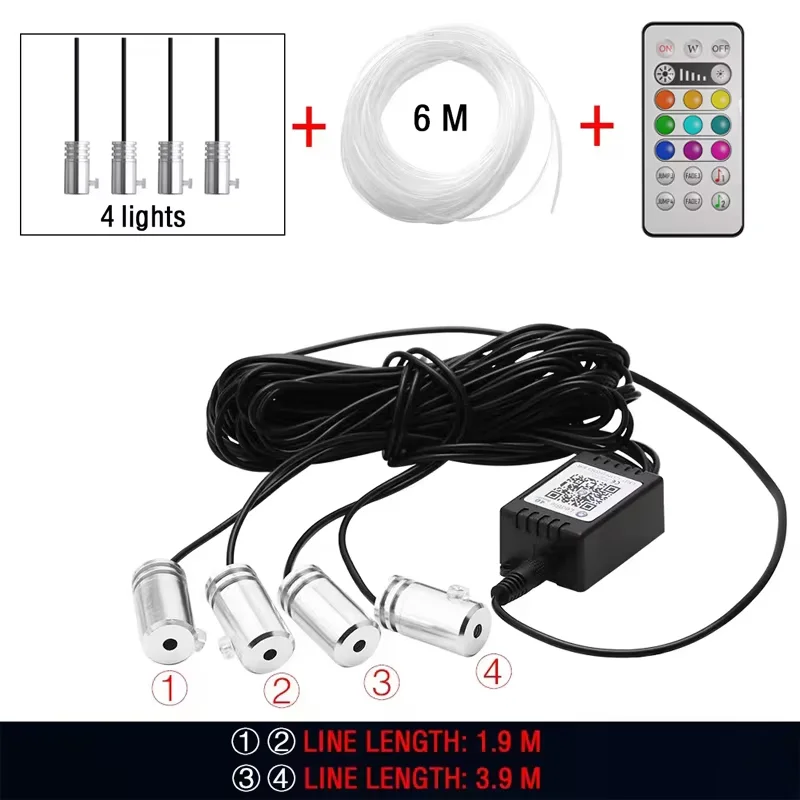 Oprah 4/5/6 In 1 Auto Umgebungs Dekoration Lampe RGB Fiber Optic Neon Flexible App Fernbedienung Auto Innen umgebungs Streifen USB 8M 12V 7