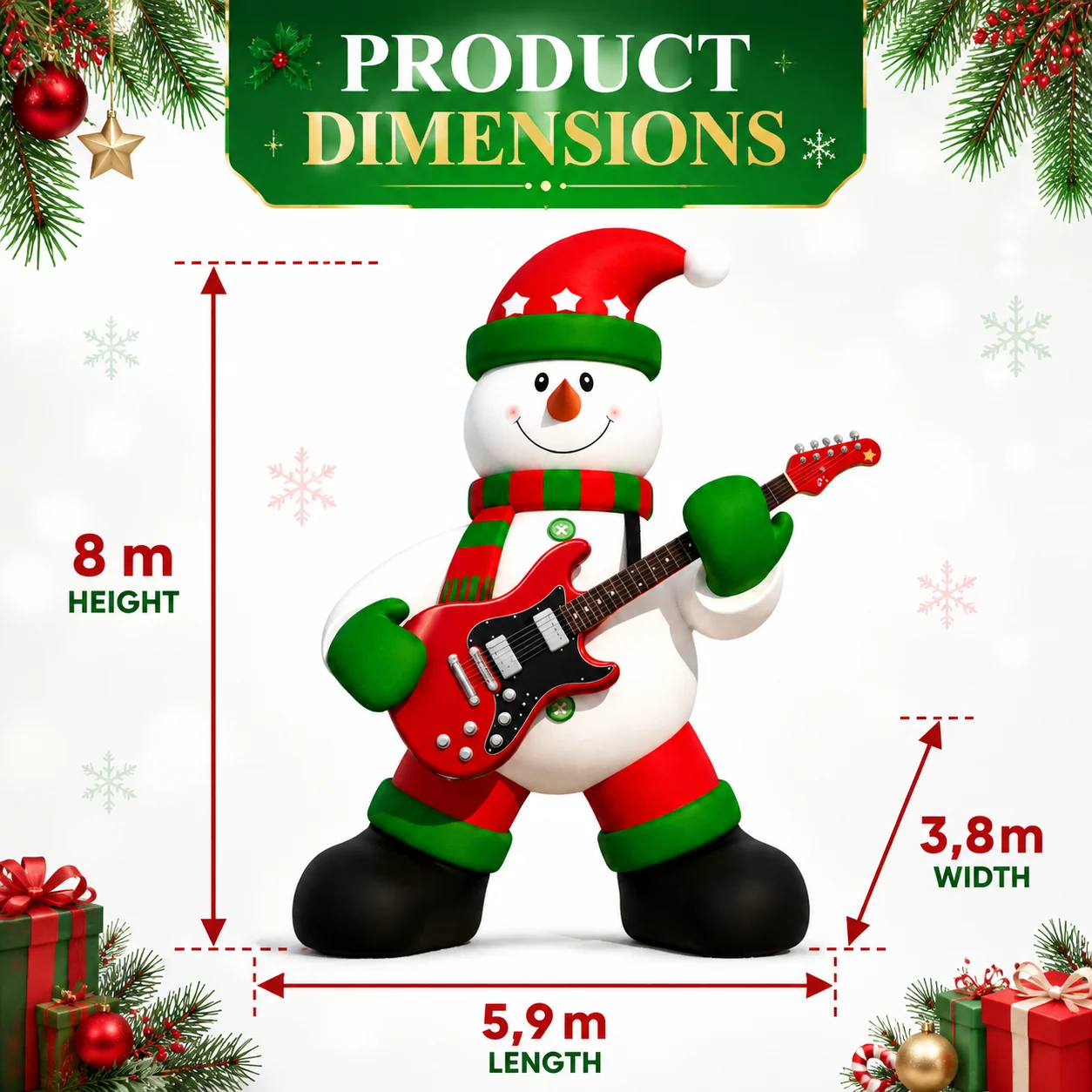 VANCEN 26FT Giant Inflatable Christmas Snowman with Guitar - Outdoor Holiday Yard Decoration Large Blow up Lawn Display for Front Garden Party with Blower