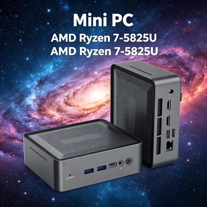 Blithe U58 WiFi6 BT5.2 Ryzen7 5825U Mini PC, 2×DDR4 3200MHz, M.2 SSD+HDD Win11 Pro Sleek Desktop PC Corporate Work Light Gaming