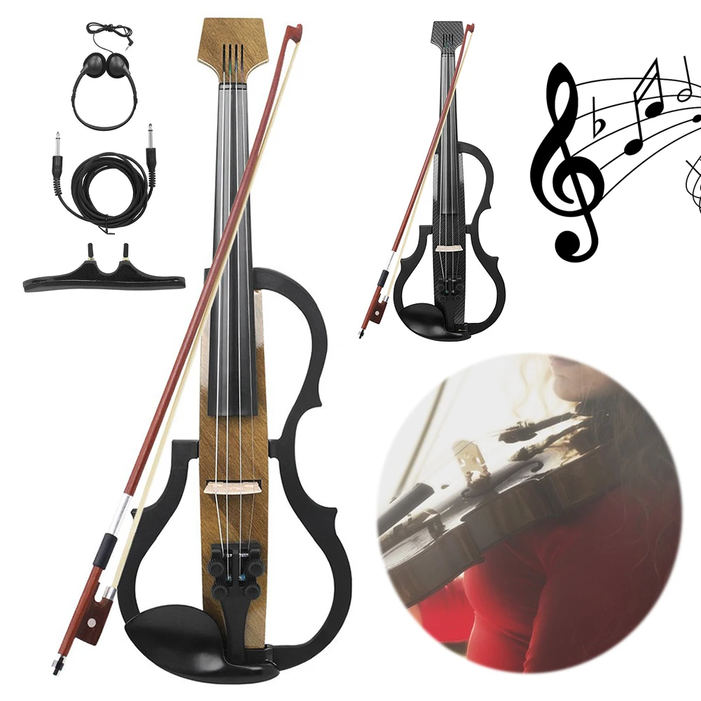 4/4 Violin Full Size Set Carbon Fiber Professional Silent Electric Violin with Headphones Connecting Cables Shoulder Pad