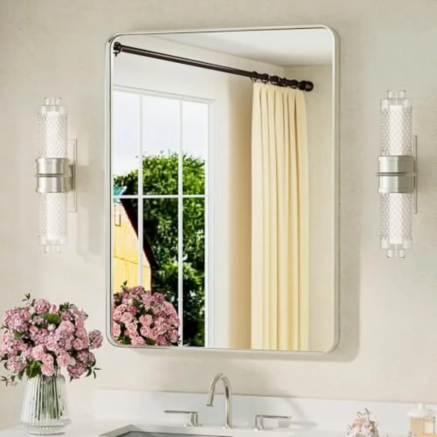 

Mirror 24 x 32 Inch Metal Framed Bathroom Mirror, Tempered Glass, Modern Farmhouse Wall Mounted Mirror for Decorative Horizonta