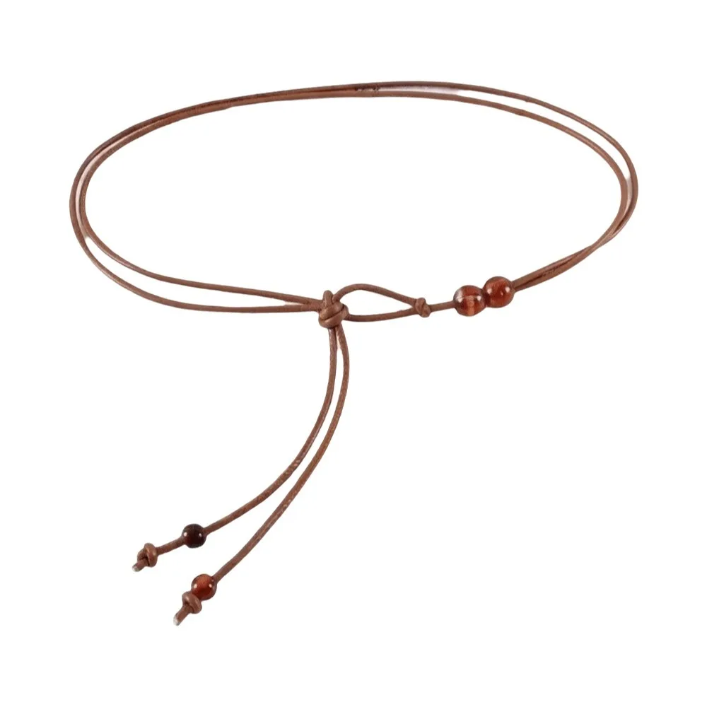 

Fashion Slim Rope Waist Chain Bead Tie Rope Leather Waistband No Punching Adjustable Thin Belt Jackets