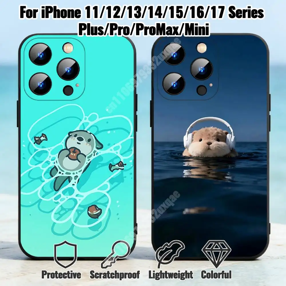 Kawaii Sea Otters Phone Case for iPhone 17 16 Pro Plus Air 16E 15 14 13 12 11 Max Mini XR XS Silicone Cover