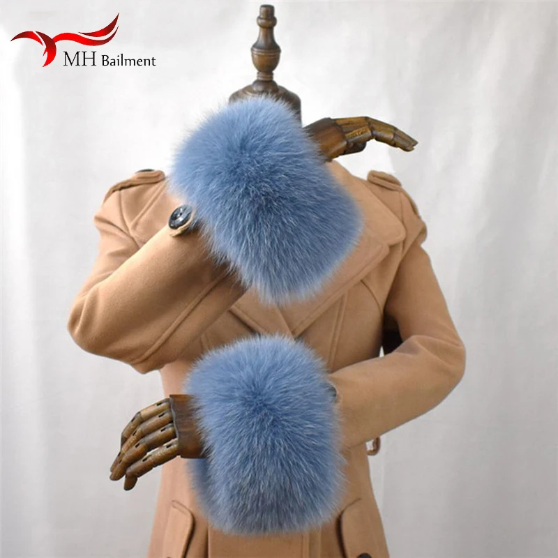 100% Real Fox Fur Cuffs Winter Natural Warm Oversized Arm Warmmer Wristband High Quality Coat Jacket Sleeve Fashion Luxury Cuffs