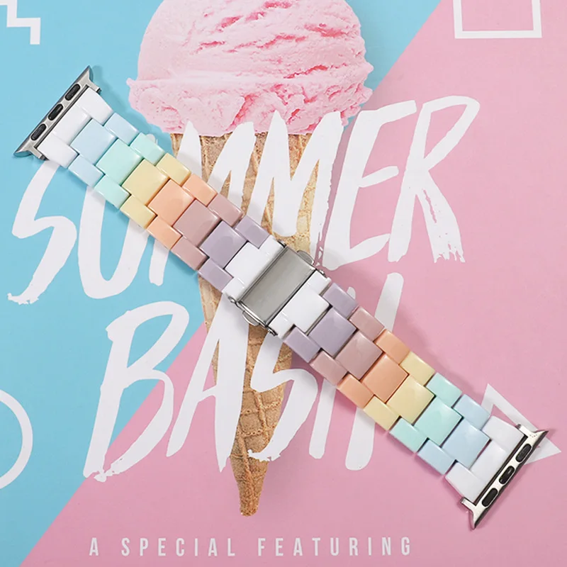 Candy Color Acrylic Watch Strap for Apple Watch Ultra 2 Band S10 46mm 42mm 45mm 40mm 41mm 44mm Strap for iWatch Series 9 8