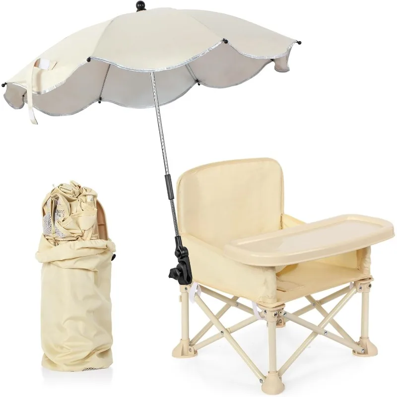 

Baby Outdoor Beach Chair with Umbrella Backrest Pocket Seat Belt Foldable Toddler Feeding Seat for Dining Table Camping Dining