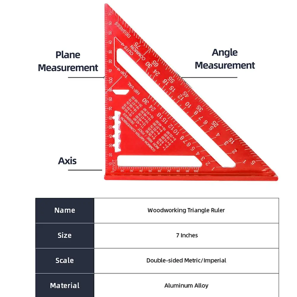 Triangle Ruler 7Inch Measurement Tool Aluminium Alloy Carpenter Set Square Angle Woodworking Tools Try Square Triangular Metric