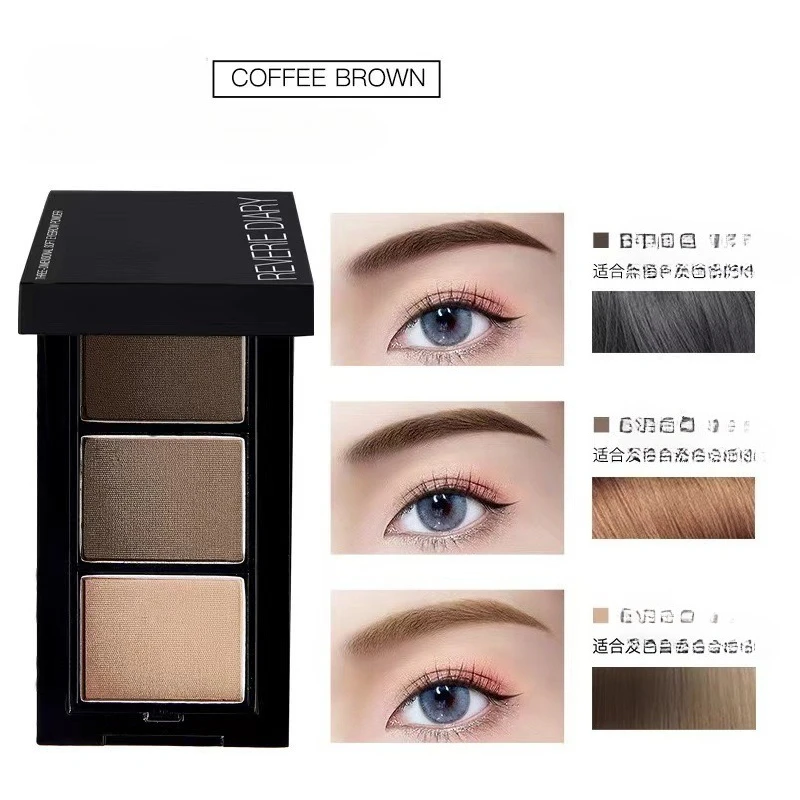 مسحوق مكياج الحواجب Pro 3 Color مقاوم للماء يدوم طويلاً مع مجموعات مستحضرات التجميل بمرآة الفرشاة