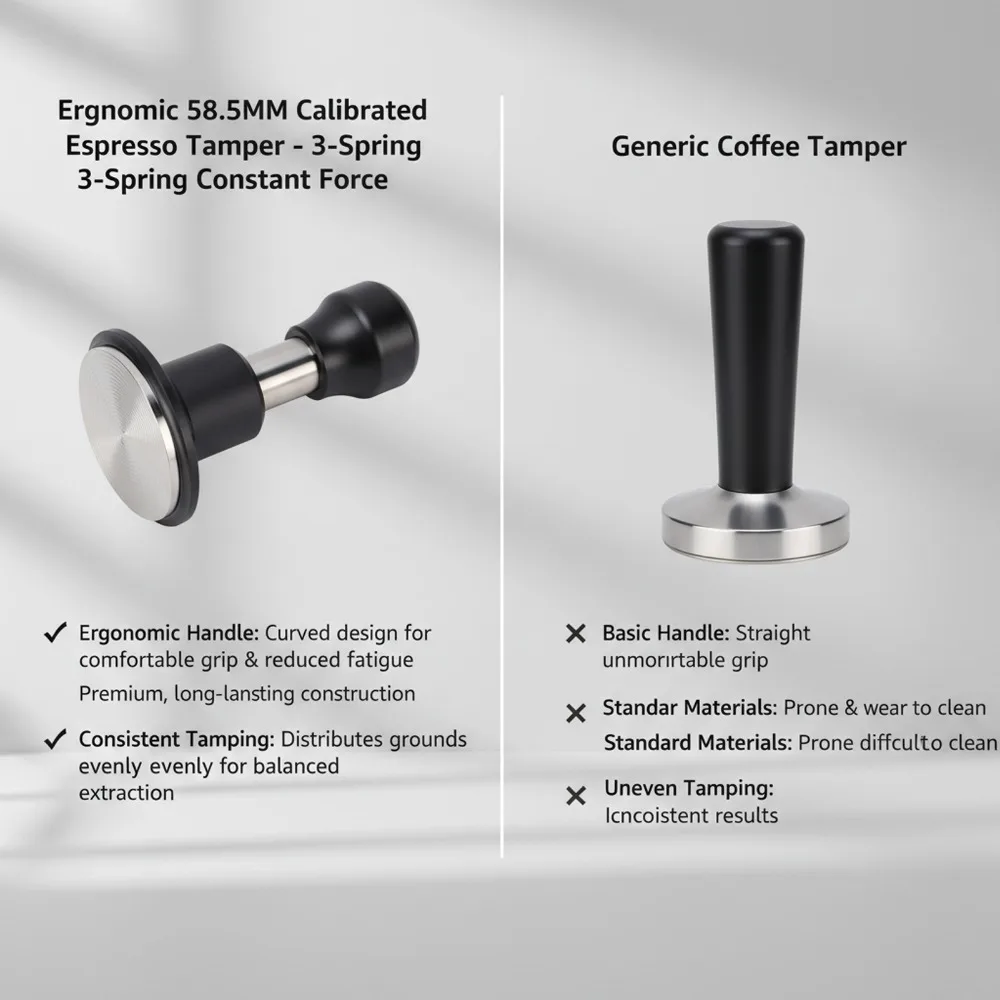 58.5mm Coffee Tamper Spring Loaded Threaded Bottom Barista Tamper Impact Mechanism Click Sound Feedback Espresso Tamper For Cafe