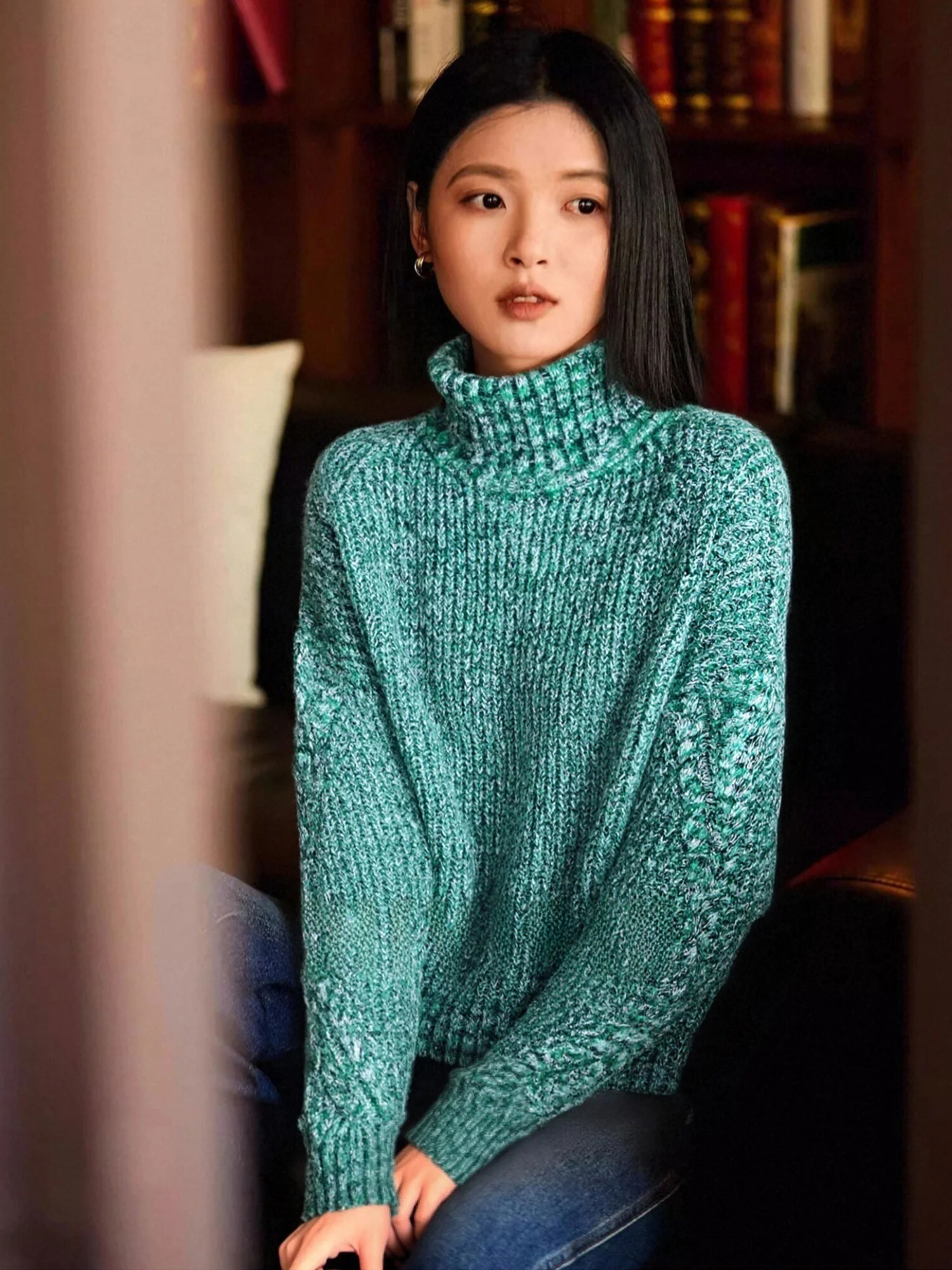 

Chivirin Women's Wool Knitted Sweater High Collar Loose Long Sve Overhead Sle French Sle Warm Daily Wear Winter New Ar...