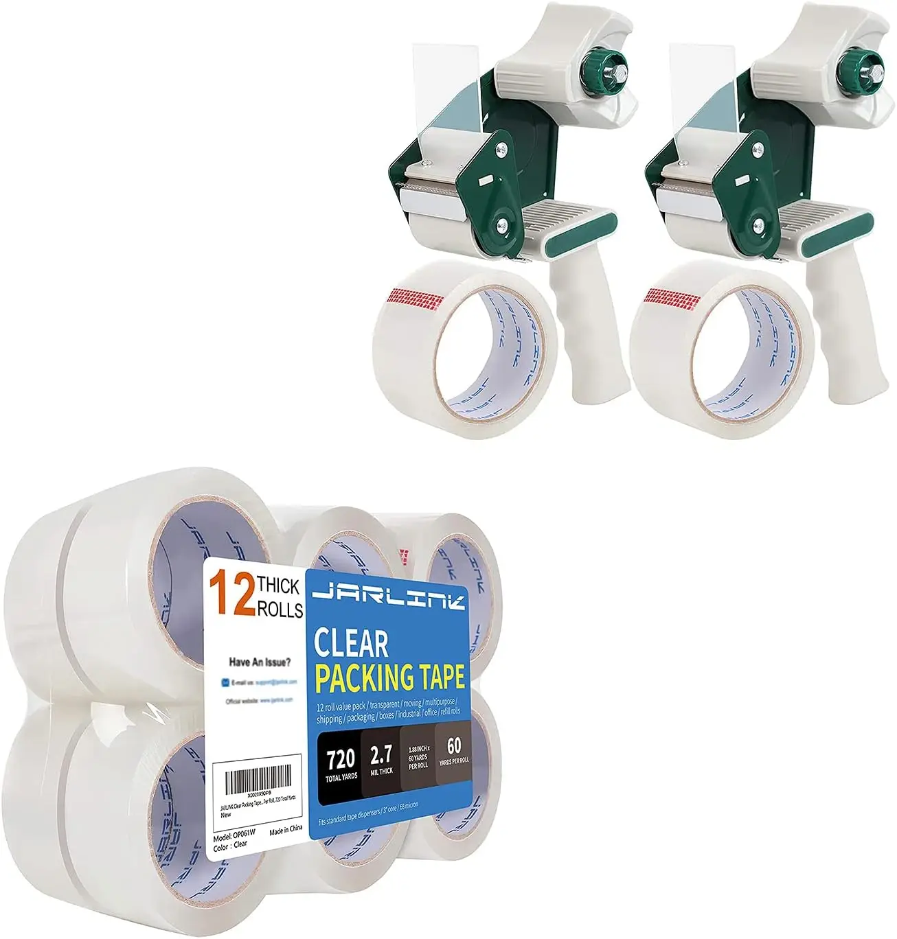 

Прозрачная упаковочная лента (12 рулонов) в комплекте с 2 диспенсерами и 2 рулонами ленты для упаковки, переезда и запечатывания посылок