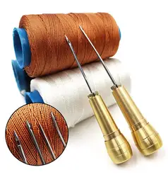 Leather Sewing Kit DIY Leather Sewing Awl Needle With Copper Handle Set Leather Canvas Tent Shoes Repairing Tool W/Nylon Thread