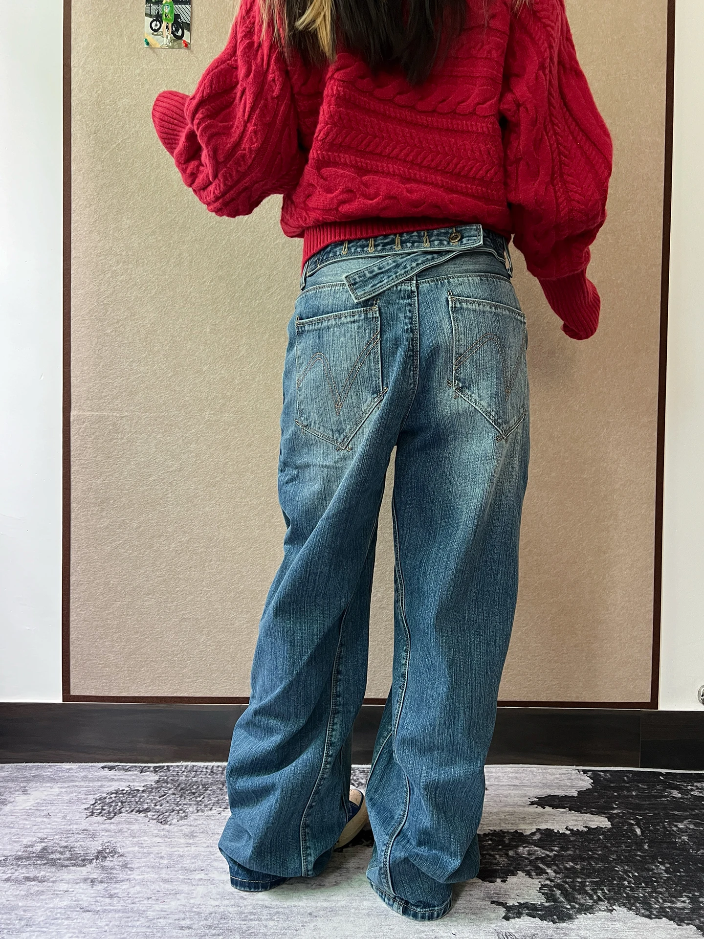 

Waed Bamboo Denim Jeans Loose Straight Cut ex Vintage American Sle Jeans Women's Faion Neutral Wind l Waist