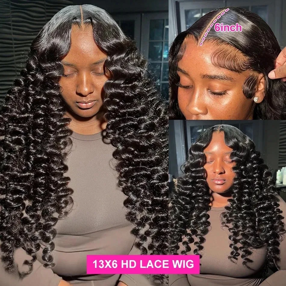 Mossily 250 Density Curly 13x6 HD Lace Frontal Human Hair Wigs 40 Inch Brazilian Loose Deep Wave 13x4 Lace Front Wig For Women image 3