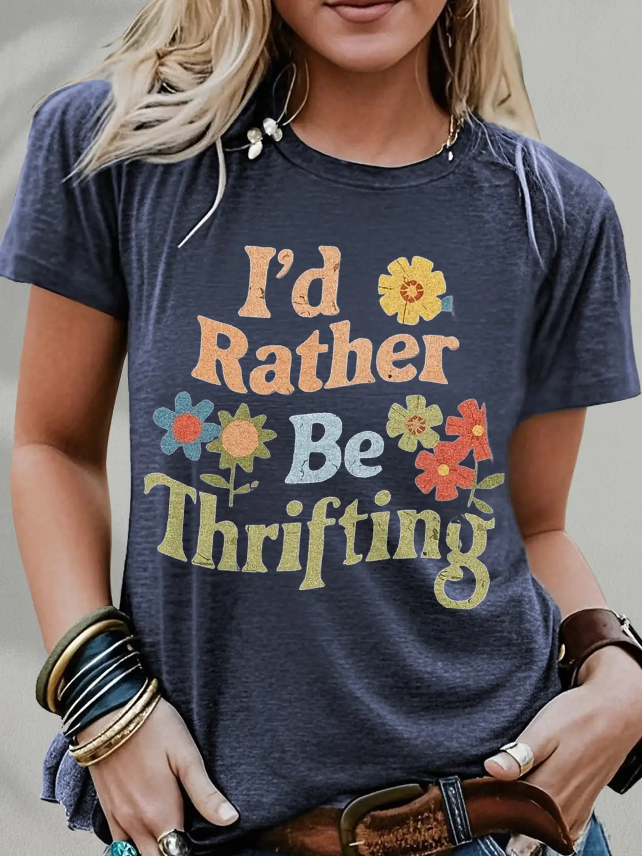 

Plus size women's short sleeve T-shirt I'd Rather Be Thrifting Spring and Summer Essentials summer outfits women's clothing