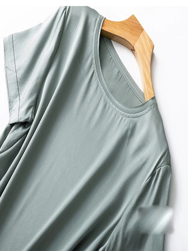 Birdtree, koszulka damska 19MM, 92% jedwab, letnia satynowa koszulka codzienna w jednolitym kolorze, z okrągłym dekoltem, krótki rękaw, podstawowa koszulka T37701QD