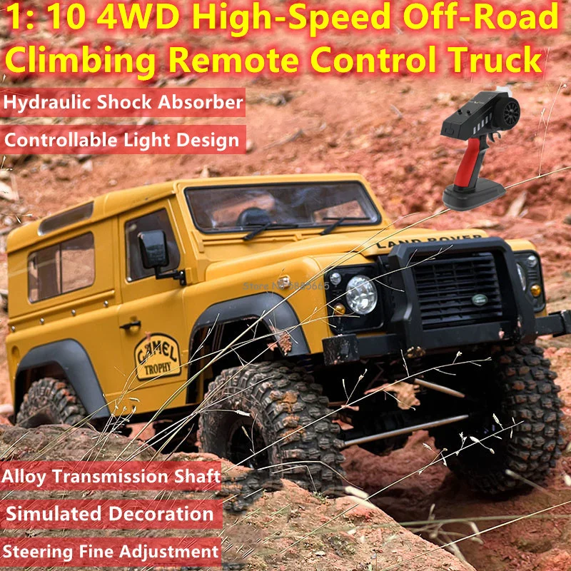1: 10 4WD High-Speed Off-Road Climbing Remote Control Truck Shock Absorption Controllable LED Lighting Alloy RC Car Toy Gifts