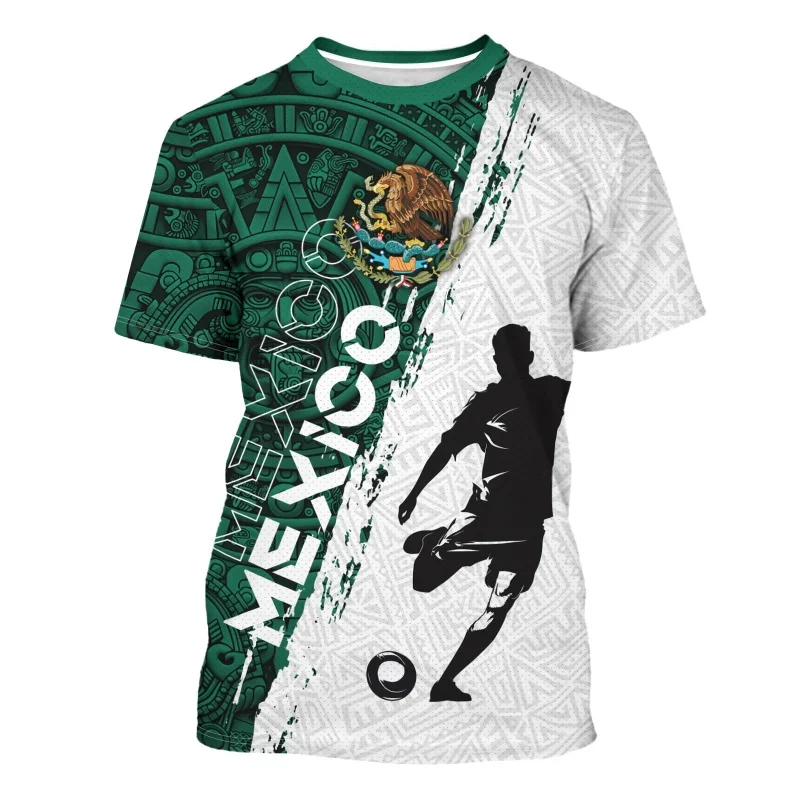 Mexico Soccer Teams Aztec Eagle 3D Print T Shirt Men National Patriotic Sports Jerseys Style Breathable Short Sleeve Casual Tops