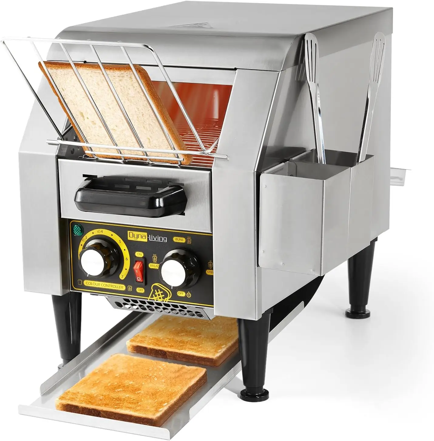 

Dyna-Living Commercial Toaster 150 Slices/Hour Stainless Steel Restaurant Toaster Conveyor with Storage Boxes 1300W Heavy