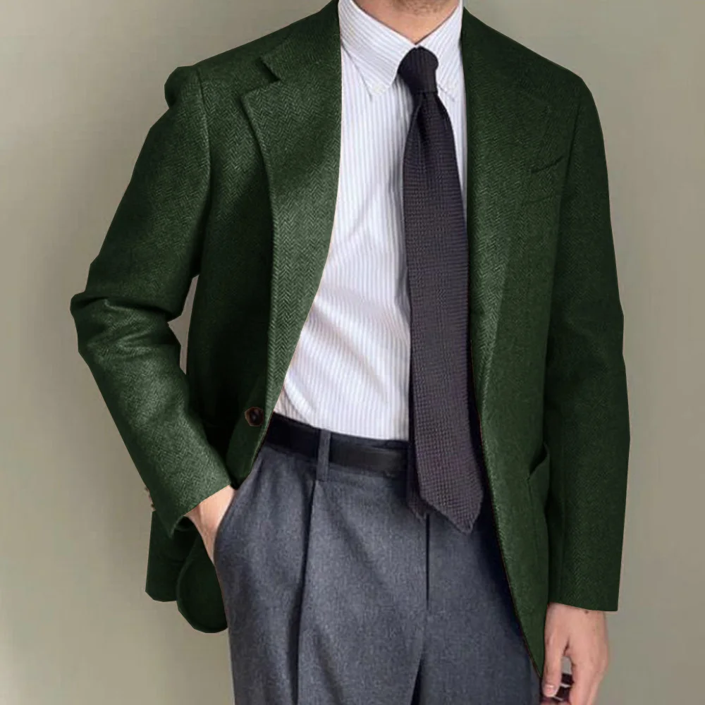 Mens Suit Jacket Wool Blend Single Breasted Business Blazer Casual Fashion Jacket Slim Fit Comfortable Herringbone Elegant Mens