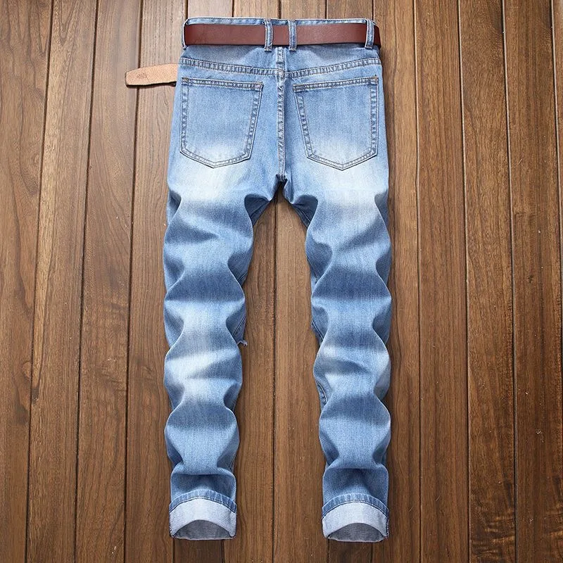 Spring and Autumn New Fashion Trend Retro Ripped Straight Leg Jeans Men's Casual Slim Comfortable Stretch High Quality Pants