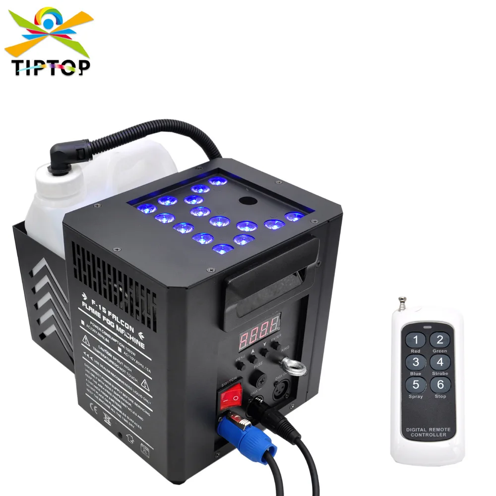 15 1-watt RGB 3-in-1 stage multi-angle hood with speed spray and stop DMX remote control 1500-watt smoke machine