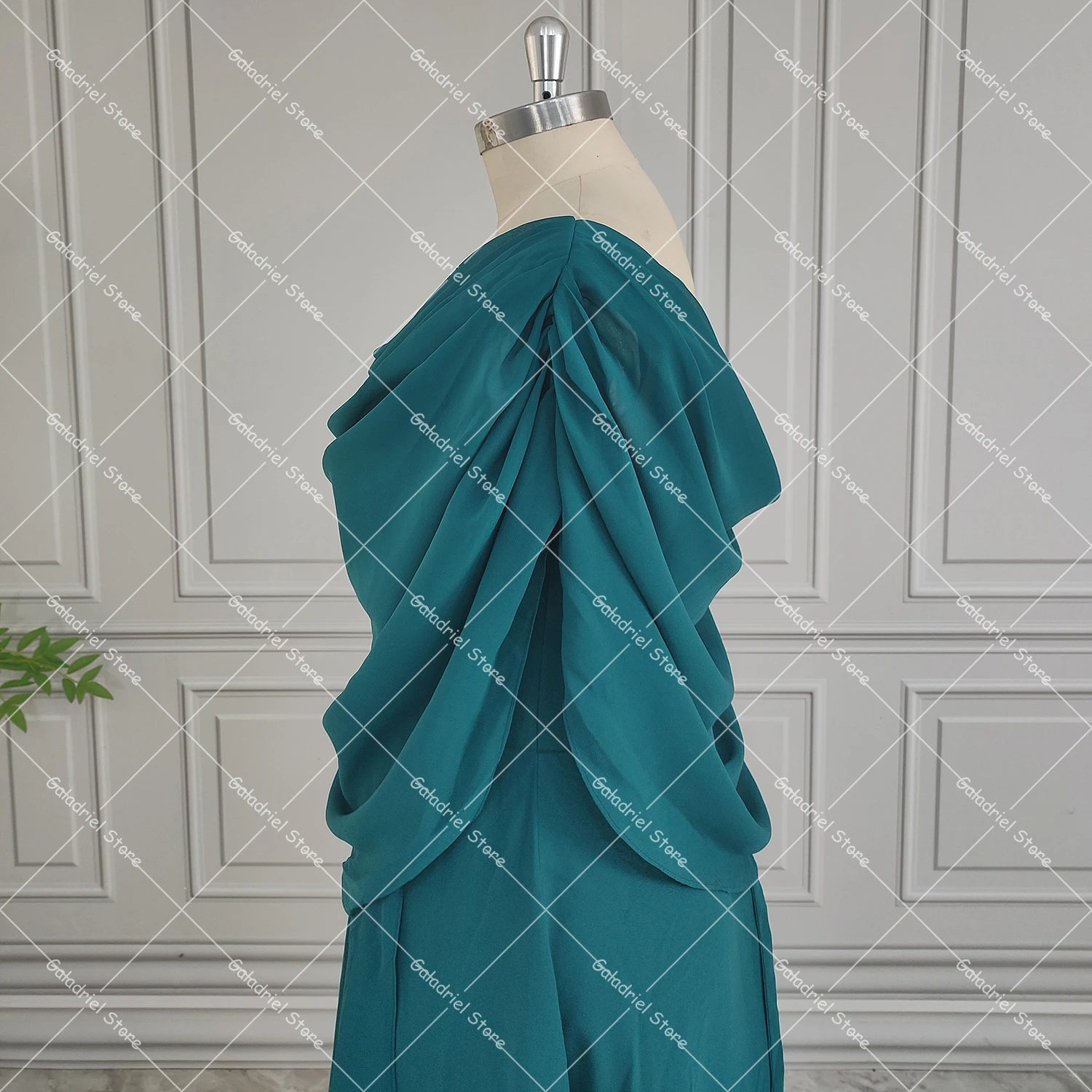 Maßge schneiderte Chiffon drapiert zurück Abendkleid eine Linie geraffte Cape-Stil maßge schneiderte Plus Size solide Korsett in voller Länge Ballkleider